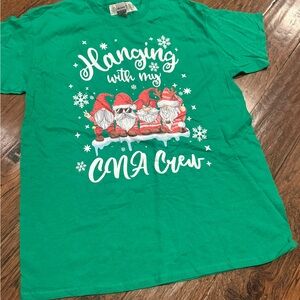 Holiday Green Shirt with Santa gnomes ‘Hanging with my CNA crew’ short sleeve te